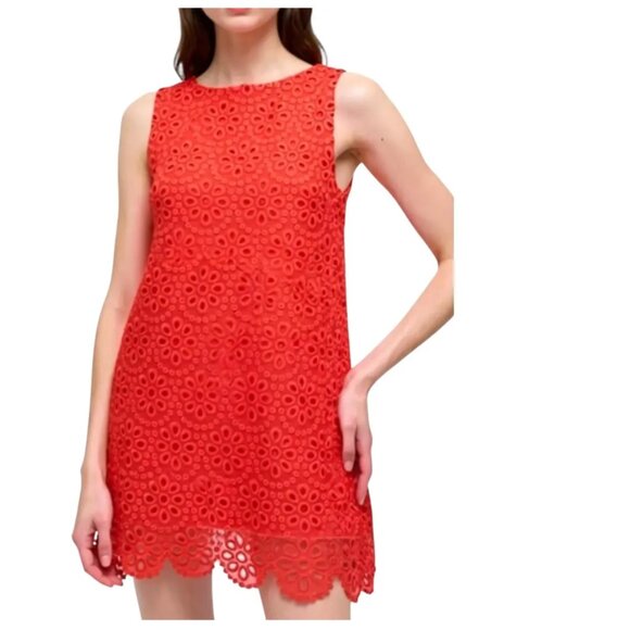 Hill House Charlie Shift Mini Dress Poppy Red Scallop Lace Small Holidays Party - Picture 4 of 9